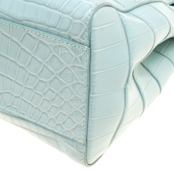 Pre Owned Fendi Mint Green Crocodile Mini Peekaboo Top Handle Bag