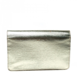 Pre Owned Fendi Gold Leather Tube On Chain Wallet 