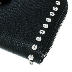 Pre Owned Fendi Black Leather Karlito Zip Around Wallet