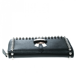 Pre Owned Fendi Black Leather Karlito Zip Around Wallet