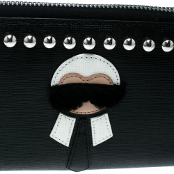 Pre Owned Fendi Black Leather Karlito Zip Around Wallet