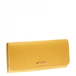 Pre Owned Fendi Yellow Leather Crayons Continental Wallet