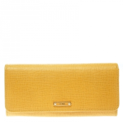 Pre Owned Fendi Yellow Leather Crayons Continental Wallet