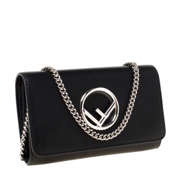 Pre Owned Fendi Black Leather Wallet on Chain