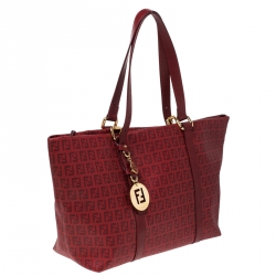 Pre Owned Fendi Red Zucchino Coated Canvas and Leather Superstar Shopper Tote