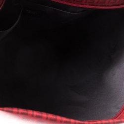 Pre Owned Fendi Red Zucchino Coated Canvas and Leather Superstar Shopper Tote