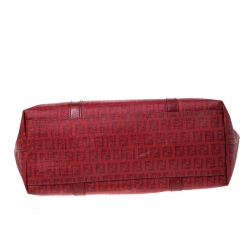 Pre Owned Fendi Red Zucchino Coated Canvas and Leather Superstar Shopper Tote