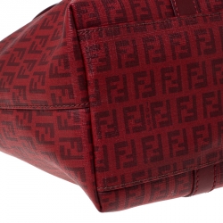 Pre Owned Fendi Red Zucchino Coated Canvas and Leather Superstar Shopper Tote