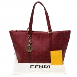 Pre Owned Fendi Red Zucchino Coated Canvas and Leather Superstar Shopper Tote