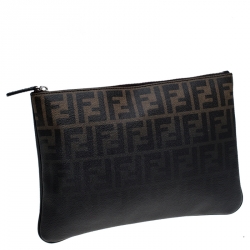 Pre Owned Fendi Tobacco Ombre Zucca Coated Canvas Clutch