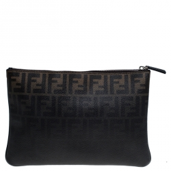 Pre Owned Fendi Tobacco Ombre Zucca Coated Canvas Clutch