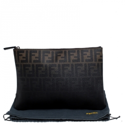 Pre Owned Fendi Tobacco Ombre Zucca Coated Canvas Clutch