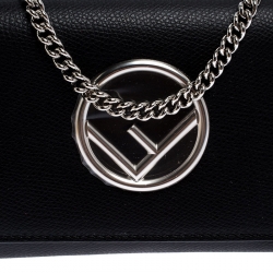 Pre Owned Fendi Black Leather F Chain Clutch