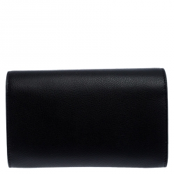 Pre Owned Fendi Black Leather F Chain Clutch
