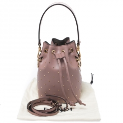 Pre Owned Fendi Rose Pink Studded Leather Mini Mon Tresor Drawstring Bucket Bag