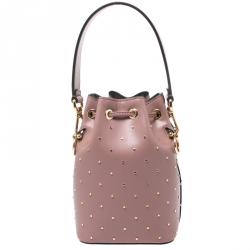 Pre Owned Fendi Rose Pink Studded Leather Mini Mon Tresor Drawstring Bucket Bag
