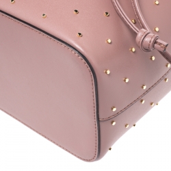 Pre Owned Fendi Rose Pink Studded Leather Mini Mon Tresor Drawstring Bucket Bag
