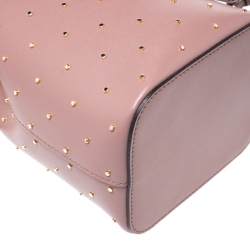 Pre Owned Fendi Rose Pink Studded Leather Mini Mon Tresor Drawstring Bucket Bag