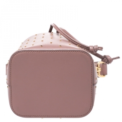 Pre Owned Fendi Rose Pink Studded Leather Mini Mon Tresor Drawstring Bucket Bag