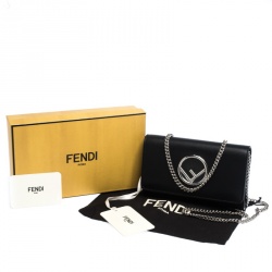 Pre Owned Fendi Black Leather Kan I Wallet On Chain