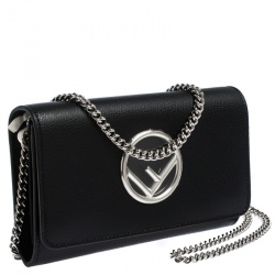 Pre Owned Fendi Black Leather Kan I Wallet On Chain