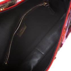 Pre Owned Fendi Tobacco Zucca Canvas and Multicolor Embroidered Convertible Baguette Bag