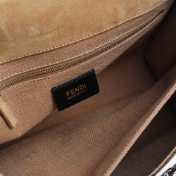 Pre Owned Fendi Tobacco Pequin Canvas Large Claudia Shoulder Bag