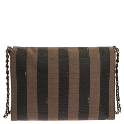 Pre Owned Fendi Tobacco Pequin Canvas Large Claudia Shoulder Bag