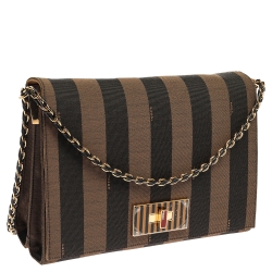 Pre Owned Fendi Tobacco Pequin Canvas Large Claudia Shoulder Bag