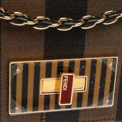 Pre Owned Fendi Tobacco Pequin Canvas Large Claudia Shoulder Bag