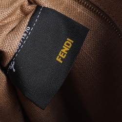 Pre Owned Fendi Tobacco Pequin Canvas Large Claudia Shoulder Bag