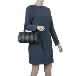 Pre Owned Fendi Black Pequin Tote boston Bag
