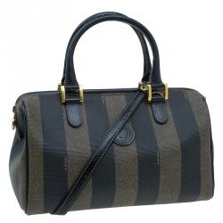 Pre Owned Fendi Black Pequin Tote boston Bag
