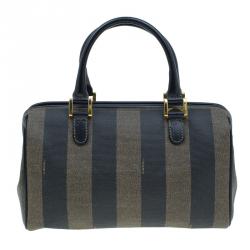 Pre Owned Fendi Black Pequin Tote boston Bag