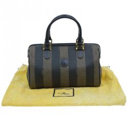 Pre Owned Fendi Black Pequin Tote boston Bag