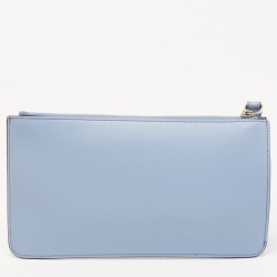 Pre Owned Fendi Light Blue Leather Studded Wristlet Pouch
