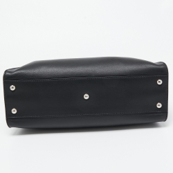 Pre Owned Fendi Black Leather Medium Peekaboo Snakeskin Lining Top Handle Bag