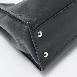 Pre Owned Fendi Black Leather Medium Peekaboo Snakeskin Lining Top Handle Bag