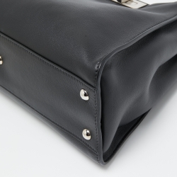 Pre Owned Fendi Black Leather Medium Peekaboo Snakeskin Lining Top Handle Bag