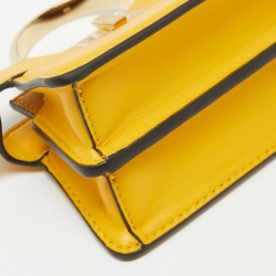 Pre Owned Fendi Yellow Leather Nano Peekaboo Maxi Top Handle Bag