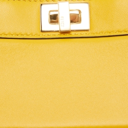 Pre Owned Fendi Yellow Leather Nano Peekaboo Maxi Top Handle Bag
