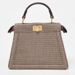Fendi Beige/Brown Wool and Leather Petite Peekaboo ISeeU Top Handle Bag