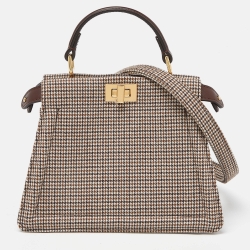 Fendi Beige/Brown Wool and Leather Petite Peekaboo ISeeU Top Handle Bag