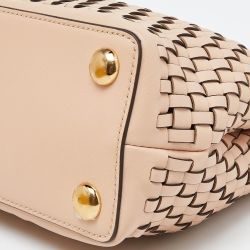 Pre Owned Fendi Pink Woven Leather Mini Peekaboo Top Handle Bag