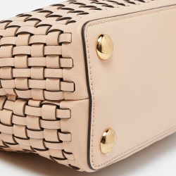 Pre Owned Fendi Pink Woven Leather Mini Peekaboo Top Handle Bag