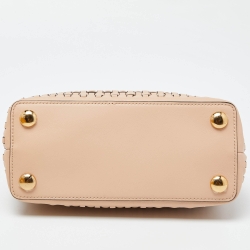 Pre Owned Fendi Pink Woven Leather Mini Peekaboo Top Handle Bag