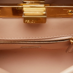 Pre Owned Fendi Pink Woven Leather Mini Peekaboo Top Handle Bag