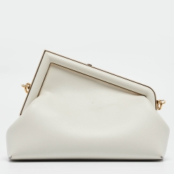 Pre Owned Fendi White Leather Small First Shoulder Bag