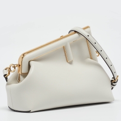 Pre Owned Fendi White Leather Small First Shoulder Bag