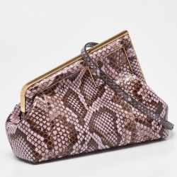 Fendi Pink/Brown Python and Leather Small First Clutch